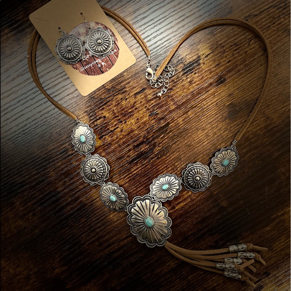 Tassel Concho Necklace & Earrings Set